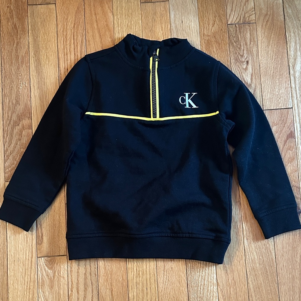 Calvin Klein Boys Black Half Zip Pullover with Yellow Trim